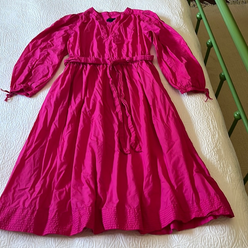 J. Crew Hot Pink Midi Dress with Waist Tie